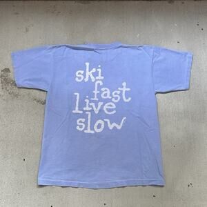 Vintage 90s Ski Fast Love Slow T-Shirt Blue Men's Size Large Made In USA